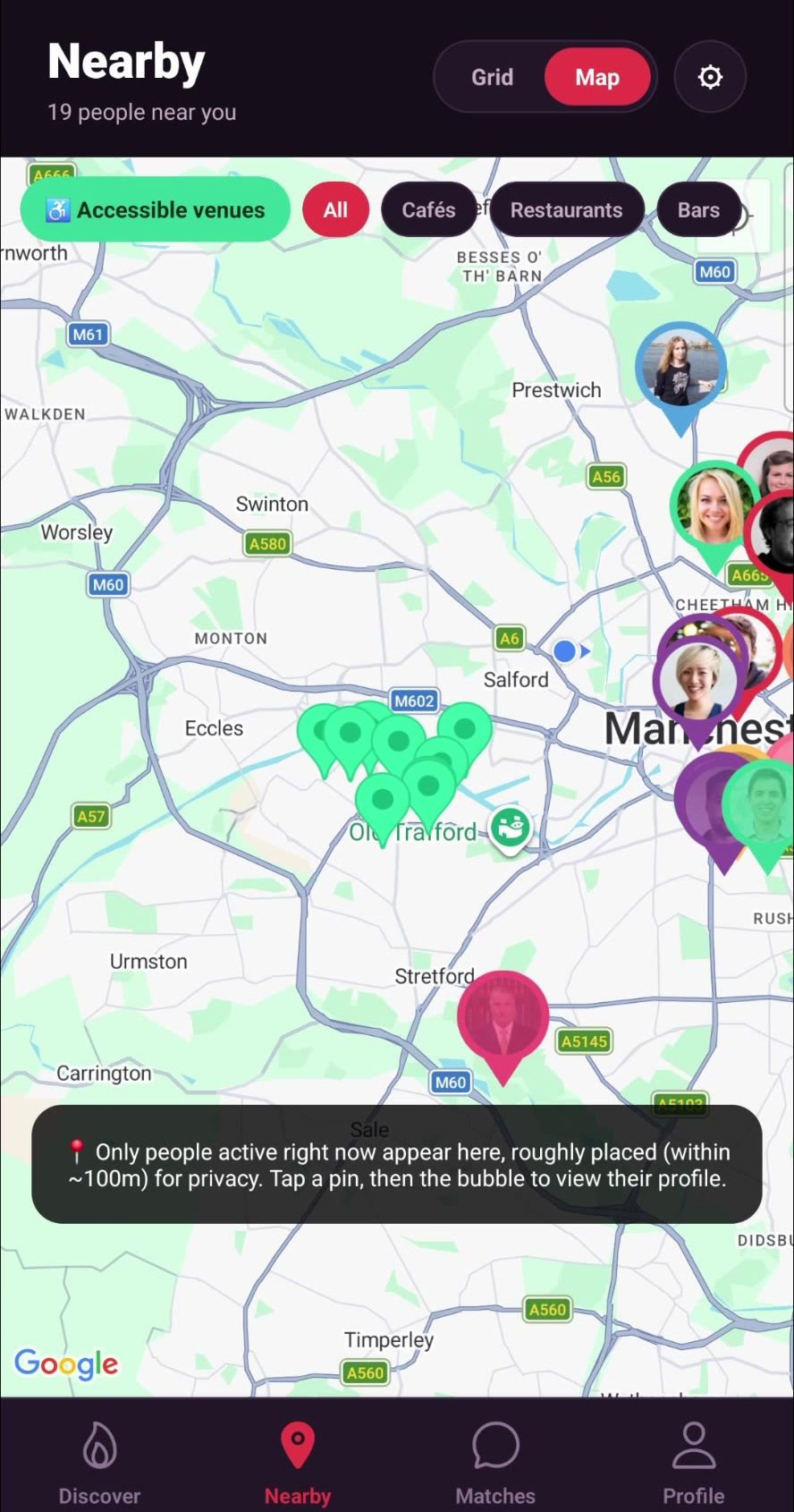 The Able2Love app: people nearby and step-free accessible venues on a map